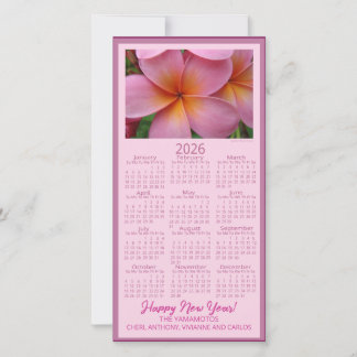 Cartes Pour Fêtes Annuelles Happy New Year Pink Plumeria Flower 2026 Calendar