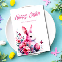 Happy Pâques Aquarelle Bunny rose