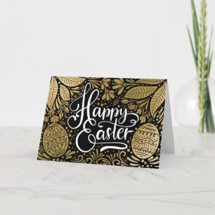 Cartes Pour Fêtes Annuelles Happy Pâques Elegant Boho Noir et Or