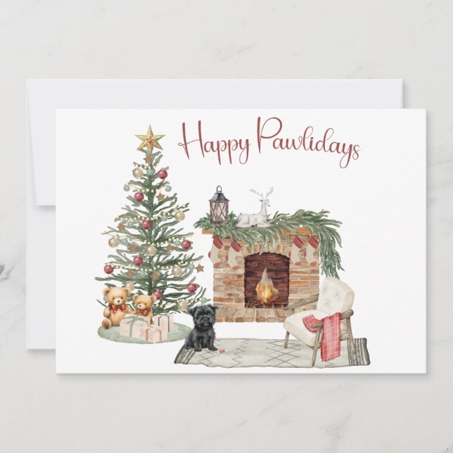 Cartes Pour Fêtes Annuelles Happy Pawlidays Chien Design - Affenpinscher (Devant)
