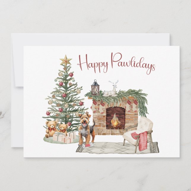 Cartes Pour Fêtes Annuelles Happy Pawlidays Chien Design - Airedale (Devant)