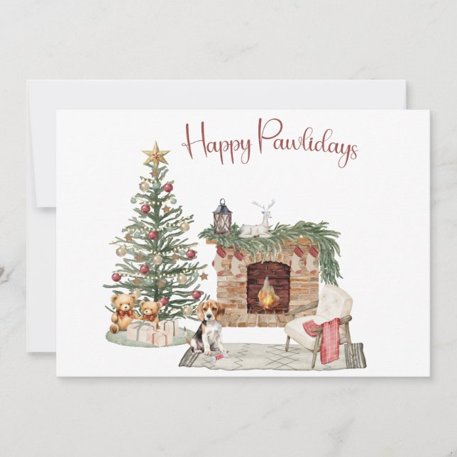 Cartes Pour Fêtes Annuelles Happy Pawlidays Chien Design - Beagle (Devant)