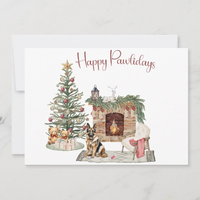 Cartes Pour Fêtes Annuelles Happy Pawlidays Chien Design - Berger allemand (Devant)