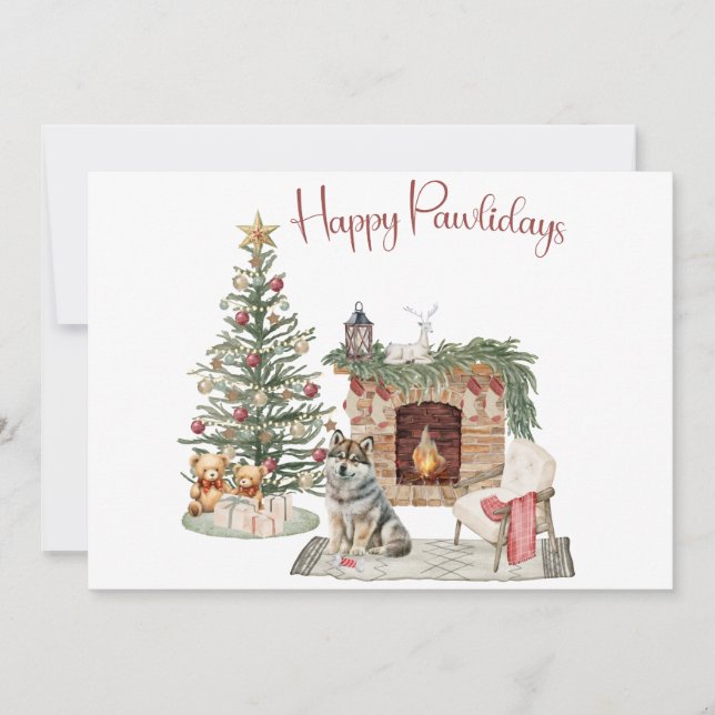 Cartes Pour Fêtes Annuelles Happy Pawlidays Chien Design - Husky (Devant)