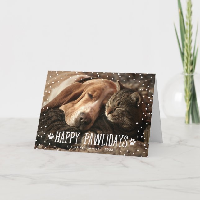 Cartes Pour Fêtes Annuelles Happy pawlidays | Folded Holiday Photo (Devant)