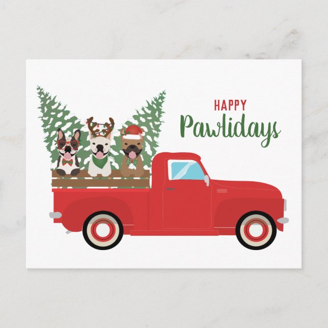 Cartes Pour Fêtes Annuelles Happy Pawlidays Français Bulldogs Camion de ramass (Devant)
