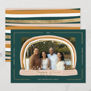 Cartes Pour Fêtes Annuelles Happy Place Modern Snow Globe Photo de Noël