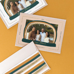 Cartes Pour Fêtes Annuelles Happy Place Modern Snow Globe Photo de Noël