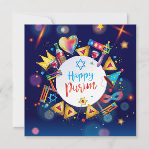 Cartes Pour Fêtes Annuelles Happy Purim Festival Hamantaschen & Gragger Hébreu