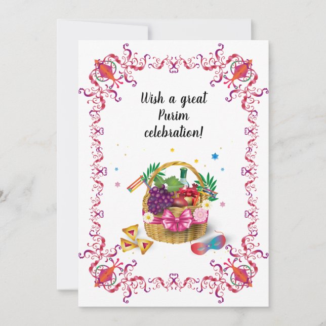 Cartes Pour Fêtes Annuelles Happy Purim Festival Hamantaschen & Gragger Hébreu (Devant)
