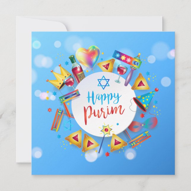 Cartes Pour Fêtes Annuelles Happy Purim Festival Hamantaschen & Gragger Hébreu (Devant)
