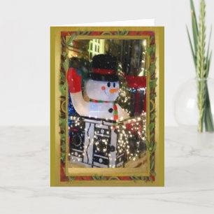 Cartes Pour Fêtes Annuelles Happy Snowman Lights Rues NYC Vintage Cadre