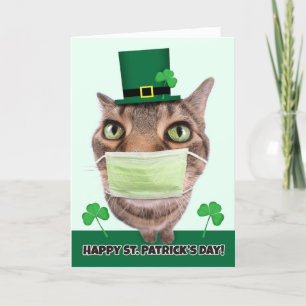 Cartes Pour Fêtes Annuelles Happy St. Patrick's Day Cat in Pandemic Face Mask