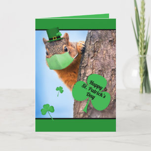 Cartes Pour Fêtes Annuelles Happy St Patrick's Day Squirrel in Covid Face Mask