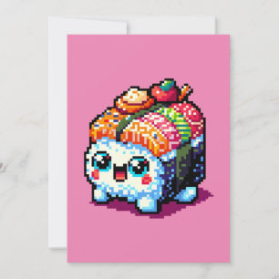 Cartes Pour Fêtes Annuelles Happy Sushi Roll - Cute Pixel Art Japonais Nourrit