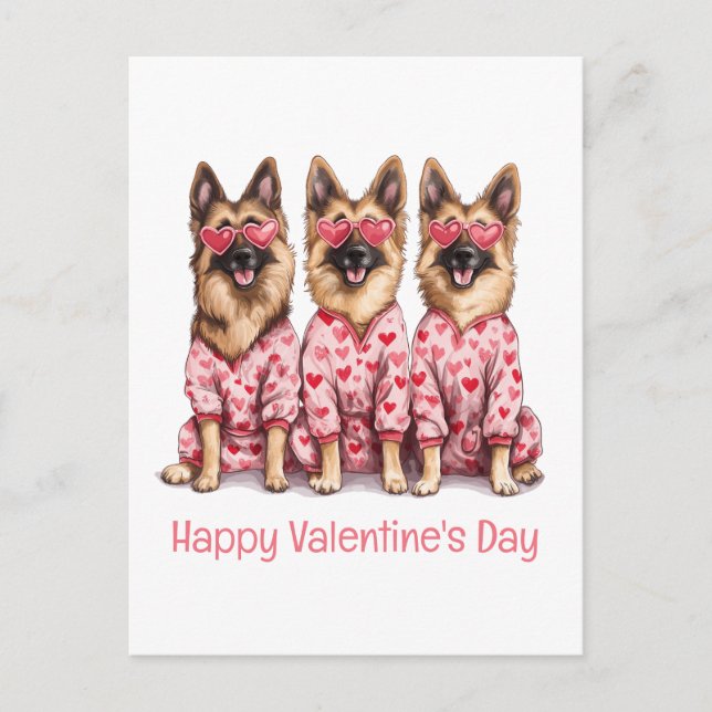 Cartes Pour Fêtes Annuelles Happy Valentines Day German Shepherd Dogs (Devant)