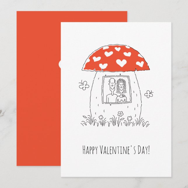 Cartes Pour Fêtes Annuelles Happy Valentine's Day Red Heart Mushroom Lovers (Devant / Derrière)