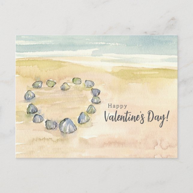 Cartes Pour Fêtes Annuelles Happy Valentine's Day Seashells Heart Beach (Devant)
