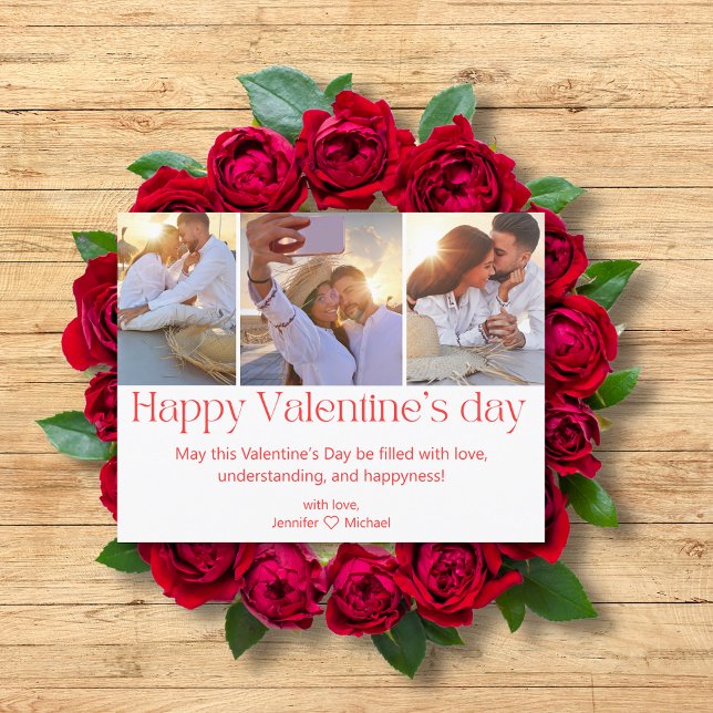 Cartes Pour Fêtes Annuelles happy valentines jour 3 photos collage écriture ro (Créateur téléchargé)