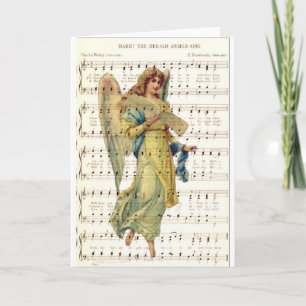 Cartes Pour Fêtes Annuelles Hark the angel sing on vintage music sheet