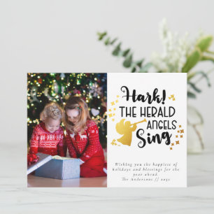 Cartes Pour Fêtes Annuelles Hark the Herald Angels Chanter Gold Foil Photo