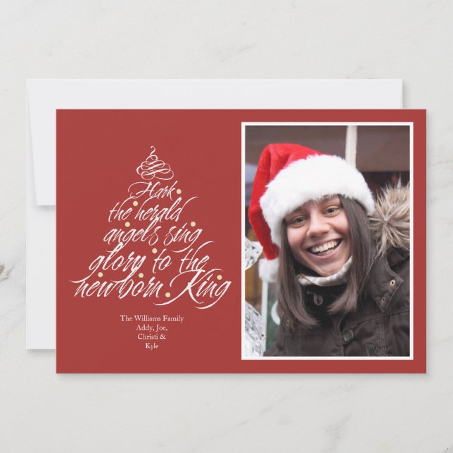Cartes Pour Fêtes Annuelles Hark's Christmas carol lyric tree photo rouge (Devant)