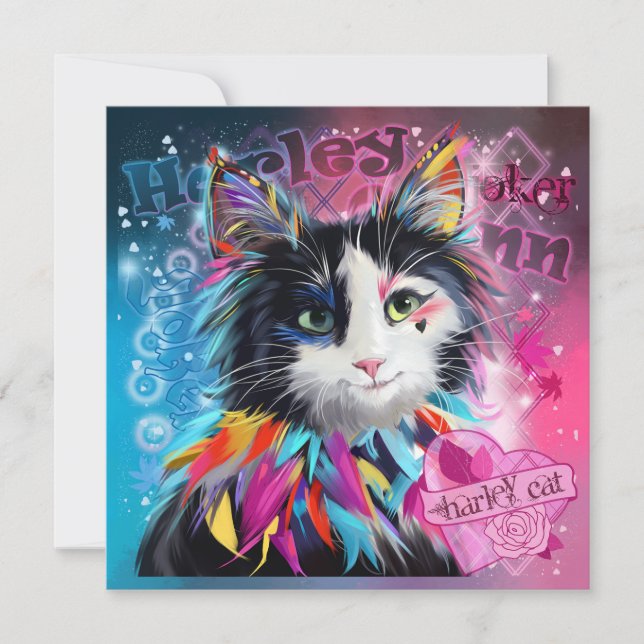 Cartes Pour Fêtes Annuelles Harley Quinn le chat (Devant)