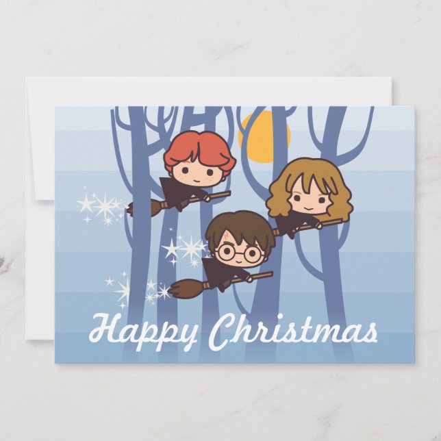 Cartes Pour Fêtes Annuelles Harry, Ron, et Hermione Flying In Christmas (Devant)