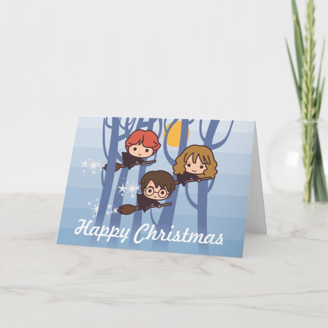 Cartes Pour Fêtes Annuelles Harry, Ron, et Hermione Flying In Christmas (Devant)