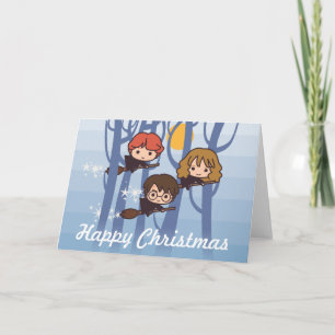 Cartes Pour Fêtes Annuelles Harry, Ron et Hermione volant dans les bois à Noël