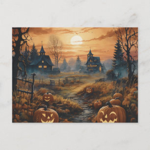 Cartes Pour Fêtes Annuelles Haunted House Pleine lune Citrouilles Halloween