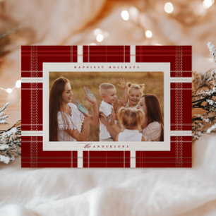 Cartes Pour Fêtes Annuelles Haut Plaid Cosy Forêt Cabine Bourgogne Beige