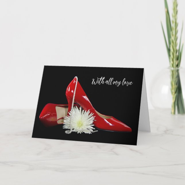Cartes Pour Fêtes Annuelles Haut talons et perles de Saint-Valentin rouge (Devant)