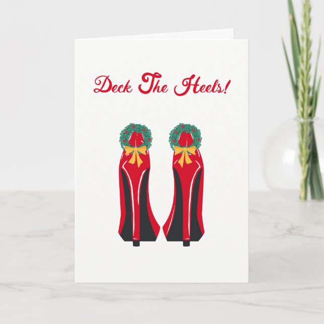 Cartes Pour Fêtes Annuelles Haut talons rouges avec couronnes de Noël (Devant)