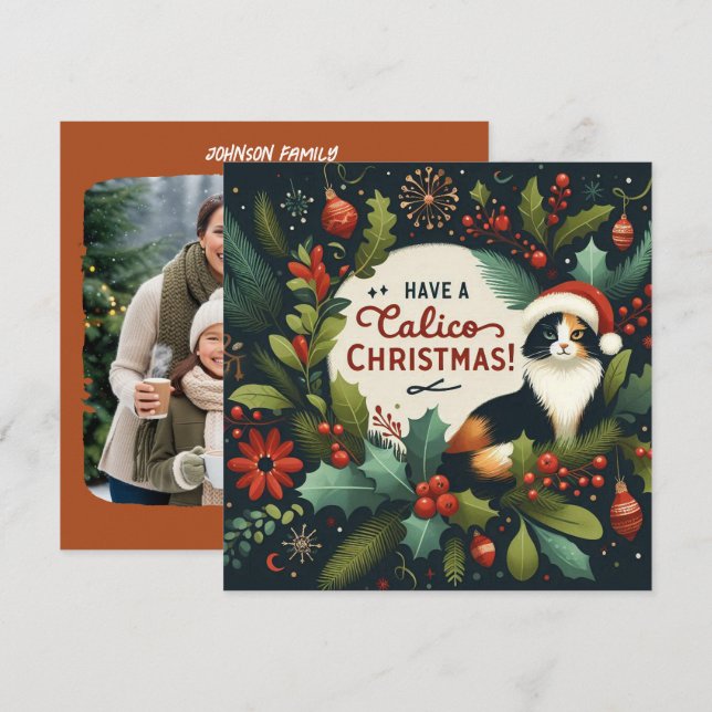Cartes Pour Fêtes Annuelles Have a Calico Chritmas Wreath (Devant / Derrière)