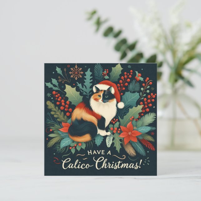 Cartes Pour Fêtes Annuelles Have a Calico Chritmas Wreath (Debout devant)