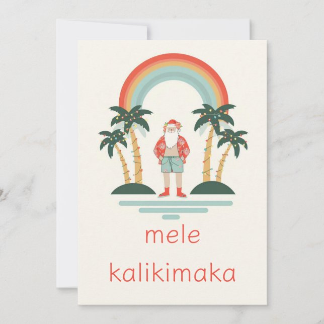Cartes Pour Fêtes Annuelles Hawaïen/arc-en-ciel/Palms Père Noël (Devant)