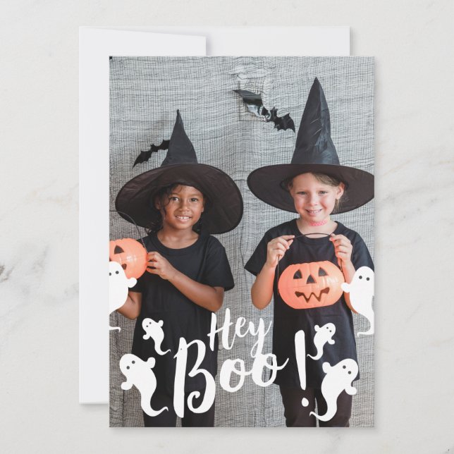 Cartes Pour Fêtes Annuelles Hé Boo ! Photo de famille éffrayant Halloween (Devant)