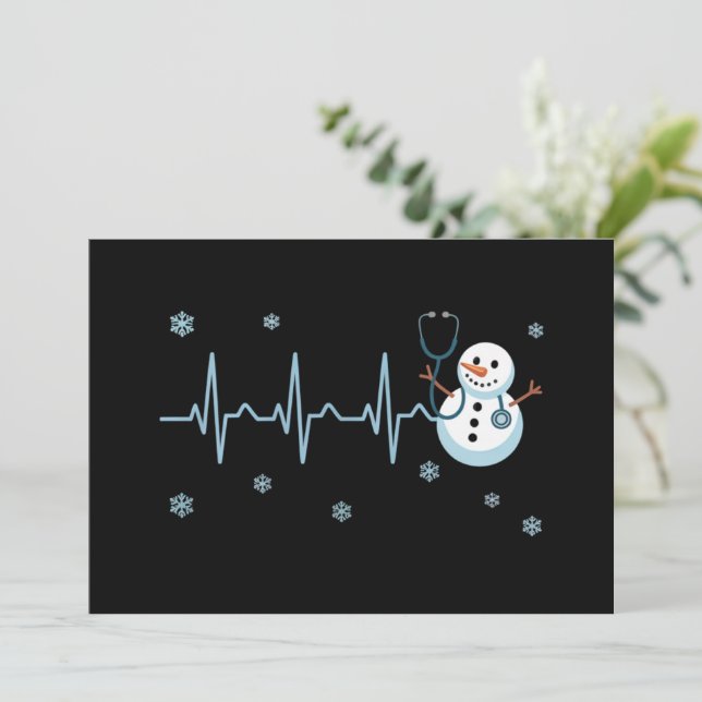 Cartes Pour Fêtes Annuelles Hearbeat Nurse Snowman Noël (Debout devant)