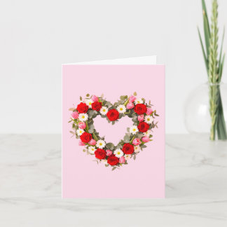 Cartes Pour Fêtes Annuelles Heart Shaped Floral Wreath Roses Daisies Tulips