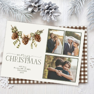 Cartes Pour Fêtes Annuelles Hearthpine Noël des jeunes mariés Pine & Gingham