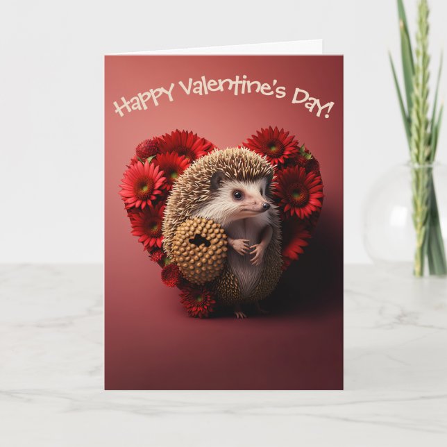 Cartes Pour Fêtes Annuelles Hedgehog Love with Flowers for Valentine's Day (Devant)