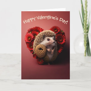 Cartes Pour Fêtes Annuelles Hedgehog Love with Flowers for Valentine's Day