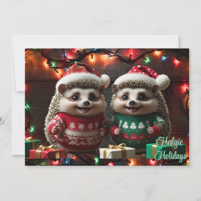 Cartes Pour Fêtes Annuelles Hedgie Holidays Hedhogs in Sweaters Personnalisé (Devant)