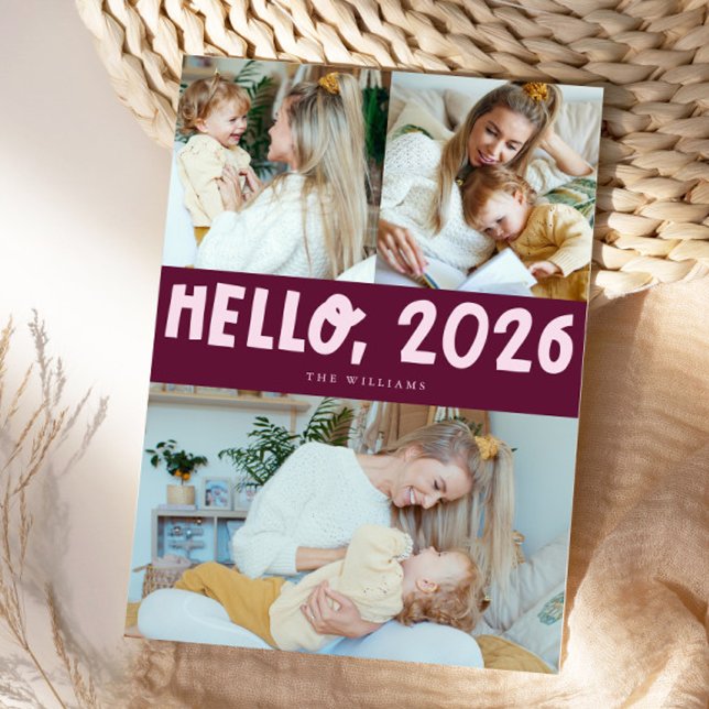 Cartes Pour Fêtes Annuelles Hello 2026 Typography Cranberry Photo (Créateur téléchargé)