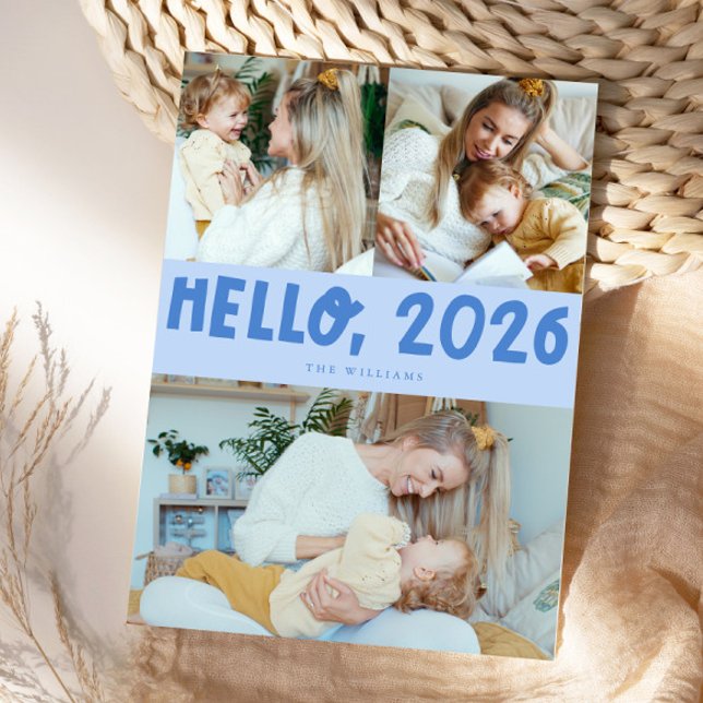 Cartes Pour Fêtes Annuelles Hello 2026 Typography Icy Blue Photo (Créateur téléchargé)