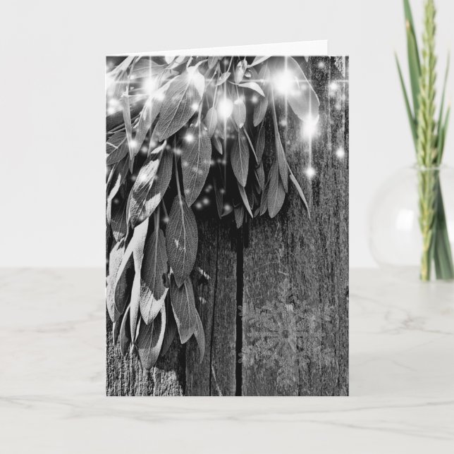 Cartes Pour Fêtes Annuelles Herbe botanique Boho feuille rustique Bois-grange (Devant)