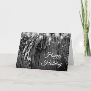 Cartes Pour Fêtes Annuelles Herbe botanique Boho feuille rustique Bois-grange