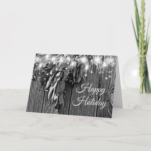 Cartes Pour Fêtes Annuelles Herbe botanique Boho feuille rustique Bois-grange (Devant)