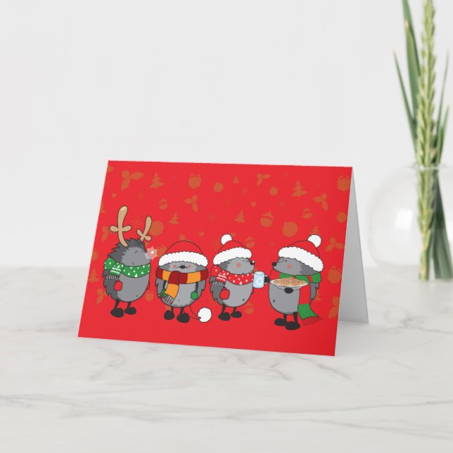 Cartes Pour Fêtes Annuelles Hérisson de Noël (Devant)